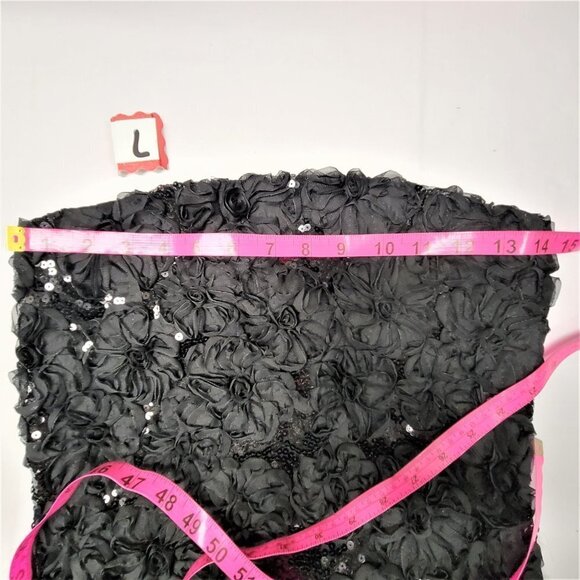 Black Strapless Mini Dress with Sequins and Floral Applique Size M Size L - Picture 10 of 10